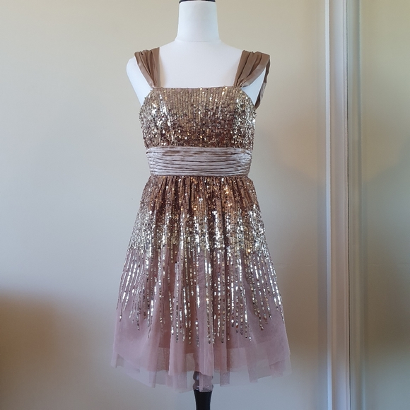 BCBGMaxAzria Other - ❗️Host Pick❗️BCBGMAXAZRIA Gold Sequence Tulle Dress Size 2/XS